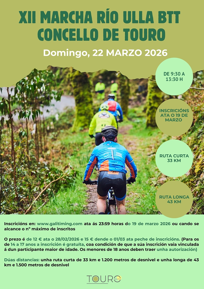 Cartel del evento XII MARCHA RIO ULLA BTT CONCELLO DE TOURO 2026